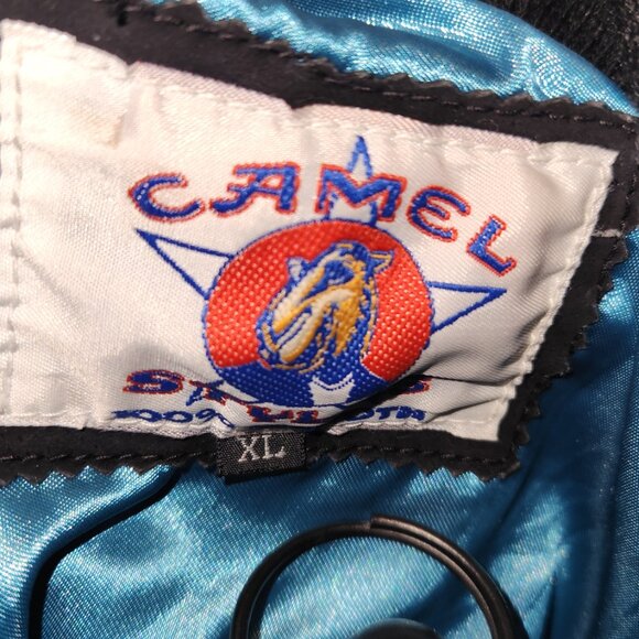 Vintage Camel Black Leather Suede Bomber Jacket With Ribbed Cuffs & Snap Buttons - Picture 5 of 5